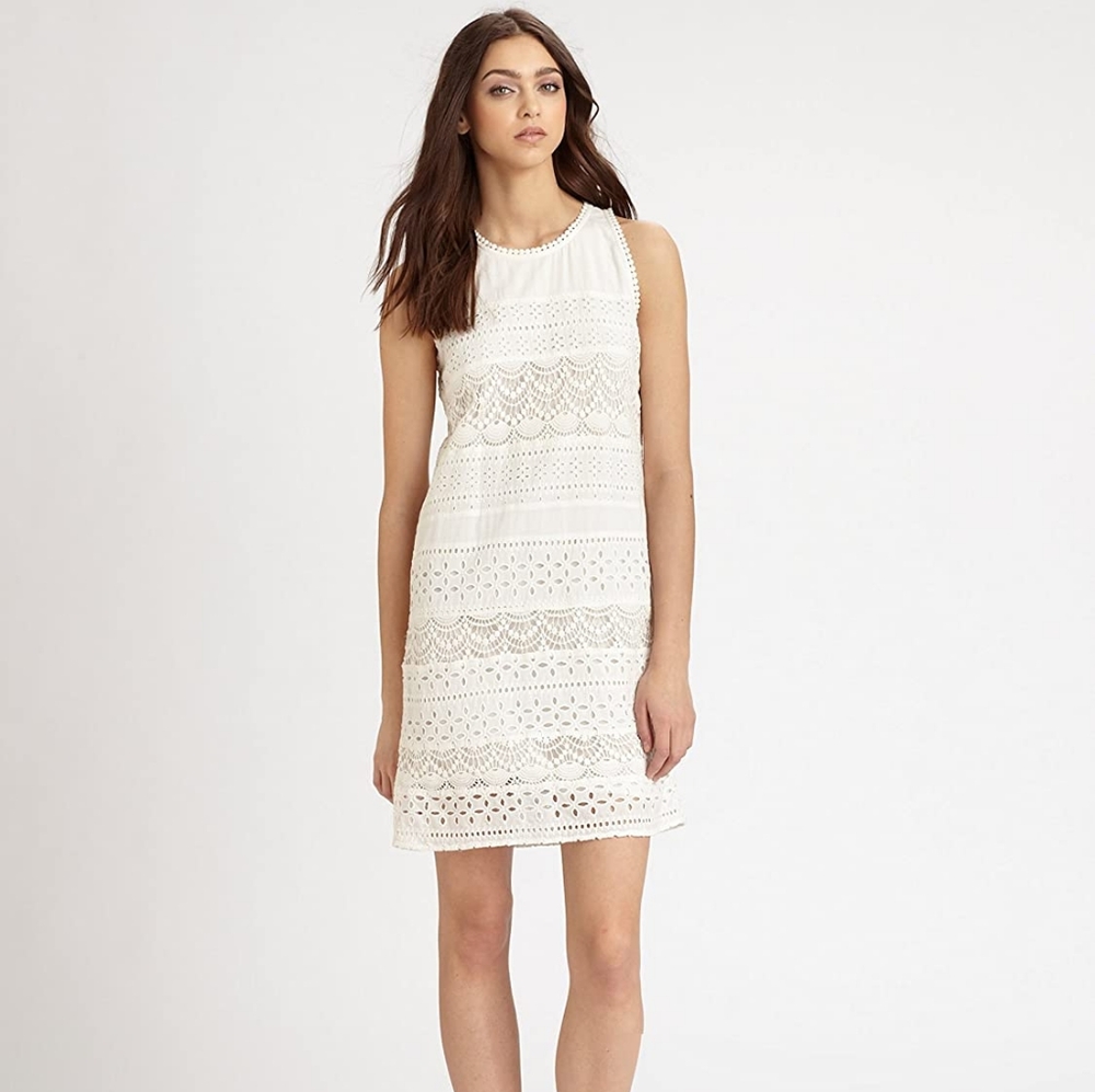 Joie Behati White Eyelet Dress Crochet Lace Porcelain Boho Preppy Shift NEW